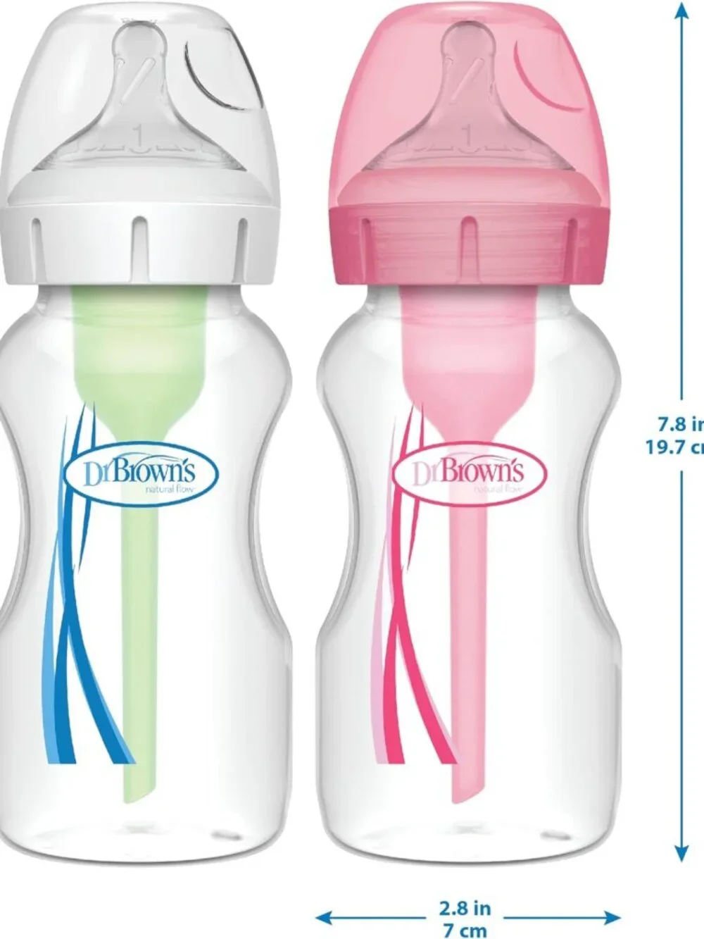 Natural Flow Anti-Colic Wide-Neck Baby Bottles 9 oz, Slow Flow Nipple, 4 Pack